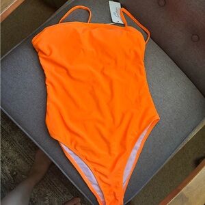Orange One-Piece Swimsuit with Slim Straps